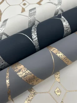 Antonina Vella Modern Metals Graceful Geo Wallpaper - Navy & Silver