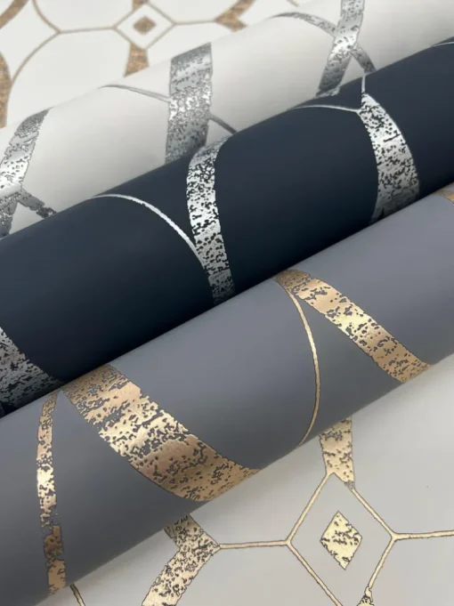 Antonina Vella Modern Metals Graceful Geo Wallpaper - Navy & Silver