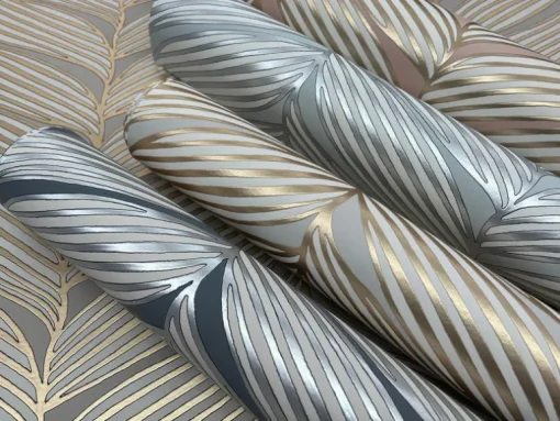 Antonina Vella Modern Metals Luminous Leaves Wallpaper - Spa & Silver