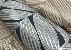 Antonina Vella Modern Metals Luminous Leaves Wallpaper - Charcoal & Silver