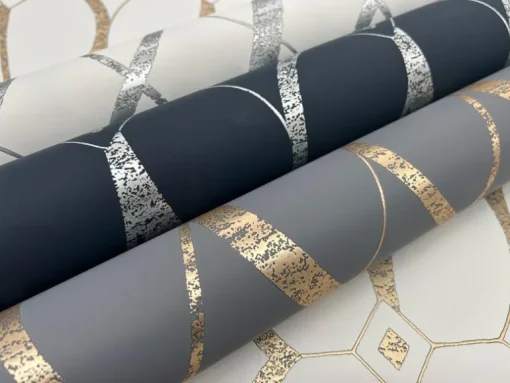 Antonina Vella Modern Metals Graceful Geo Wallpaper - White & Silver