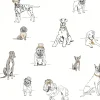 Ashford Toiles Dogs Life Wallpaper - Silver & Gold