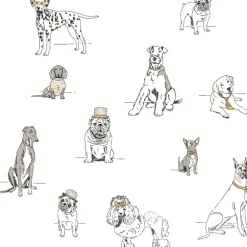 Ashford Toiles Dogs Life Wallpaper - Silver & Gold