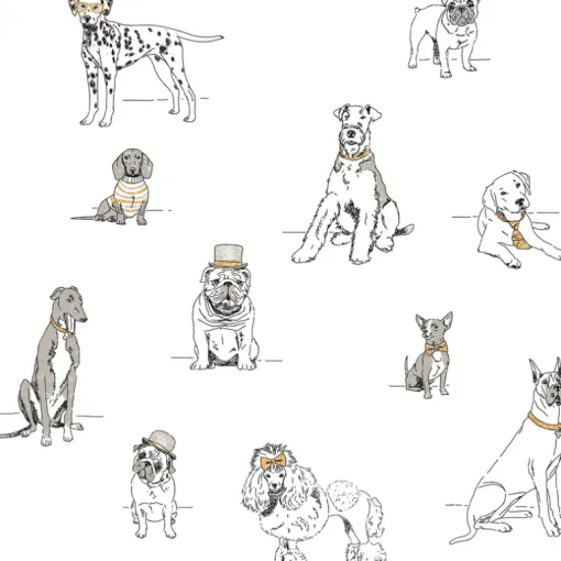 Ashford Toiles Dogs Life Wallpaper - Silver & Gold