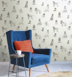 Ashford Toiles Dogs Life Wallpaper - Silver & Gold