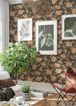A-Street Prints Botanica Bernadina Rosebush Wallpaper - Black