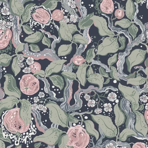 A-Street Prints Botanica Kort Fruit & Floral Wallpaper - Dark Blue