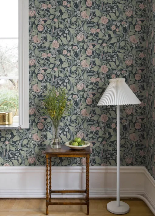 A-Street Prints Botanica Kort Fruit & Floral Wallpaper - Dark Blue
