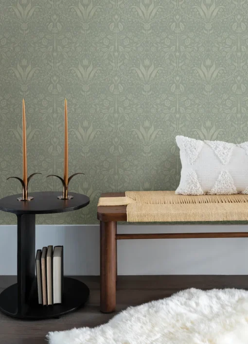 A-Street Prints Botanica Mara Tulip Ogee Wallpaper - Green