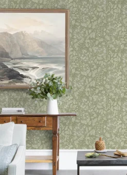 A-Street Prints Botanica Turi Twining Vines Wallpaper - Moss