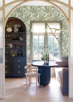 A-Street Prints Georgia Augusta Flock Wallpaper - Seafoam