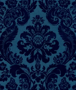 A-Street Prints Haberdashery Shadow Flocked Damask Wallpaper - Blue