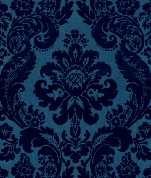A-Street Prints Haberdashery Shadow Flocked Damask Wallpaper - Blue
