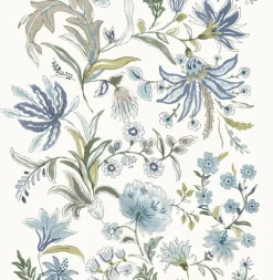A-Street Prints Haberdashery Teonna Floral Wallpaper - Blue