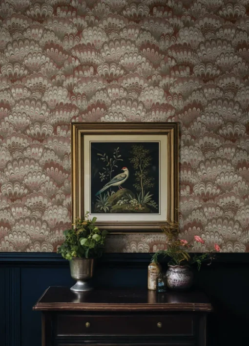 A-Street Prints Haberdashery Octavia Marbled Ink Wallpaper - Ruby
