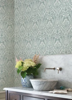 A-Street Prints Haberdashery Berkshire Damask Wallpaper - Denim