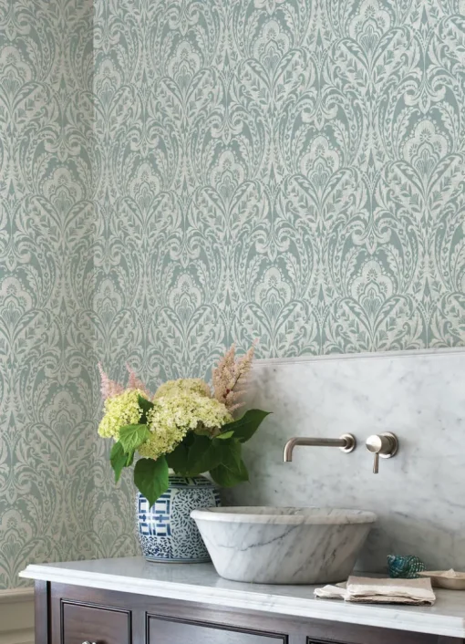 A-Street Prints Haberdashery Berkshire Damask Wallpaper - Denim