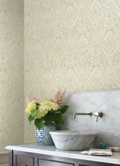 A-Street Prints Haberdashery Berkshire Damask Wallpaper - Beige