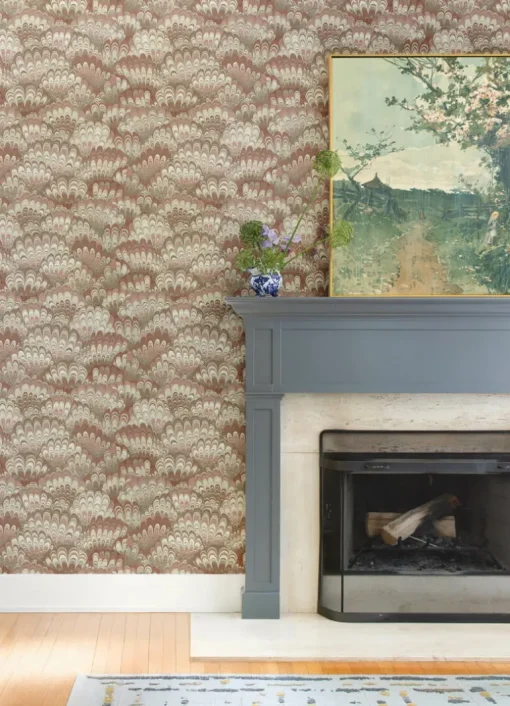 A-Street Prints Haberdashery Octavia Marbled Ink Wallpaper - Ruby
