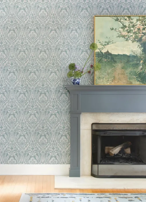 A-Street Prints Haberdashery Berkshire Damask Wallpaper - Denim