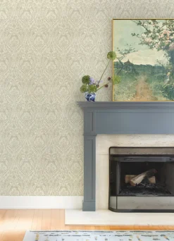 A-Street Prints Haberdashery Berkshire Damask Wallpaper - Beige