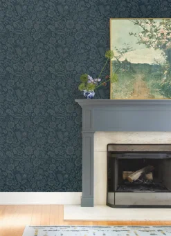 A-Street Prints Haberdashery Marta Floral Wallpaper - Navy