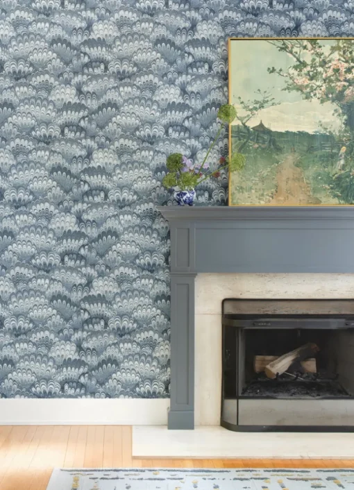 A-Street Prints Haberdashery Octavia Marbled Ink Wallpaper - Blue