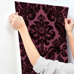 A-Street Prints Haberdashery Shadow Flocked Damask Wallpaper - Merlot