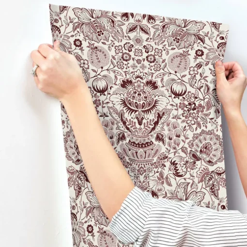 A-Street Prints Haberdashery Blanche Floral Damask Wallpaper - Plum