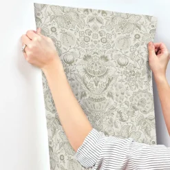A-Street Prints Haberdashery Blanche Floral Damask Wallpaper - Neutral