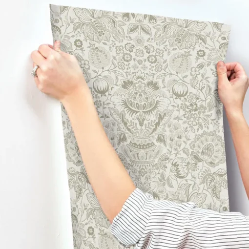 A-Street Prints Haberdashery Blanche Floral Damask Wallpaper - Neutral