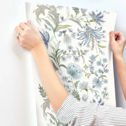 A-Street Prints Haberdashery Teonna Floral Wallpaper - Blue