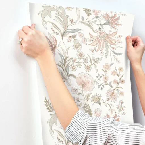 A-Street Prints Haberdashery Teonna Floral Wallpaper - Light Pink