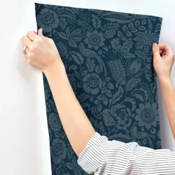 A-Street Prints Haberdashery Marta Floral Wallpaper - Navy