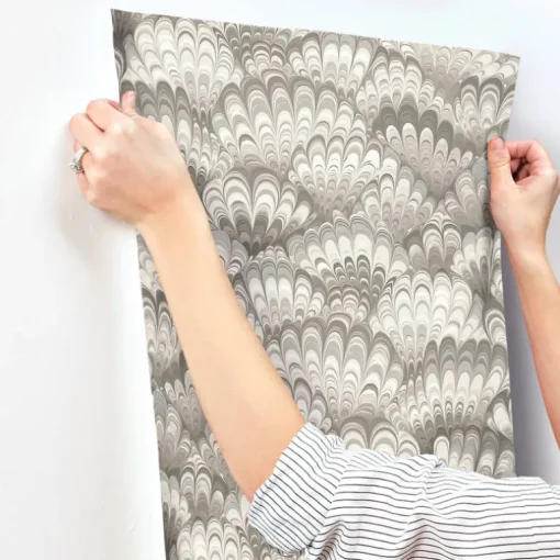 A-Street Prints Haberdashery Octavia Marbled Ink Wallpaper - Neutral