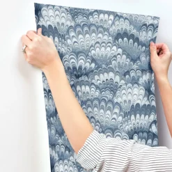 A-Street Prints Haberdashery Octavia Marbled Ink Wallpaper - Blue