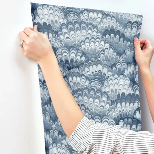 A-Street Prints Haberdashery Octavia Marbled Ink Wallpaper - Blue
