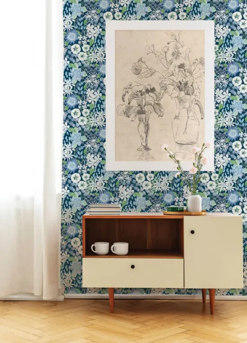 A-Street Prints Hannah Karina Wildflower Garden Wallpaper - Blue