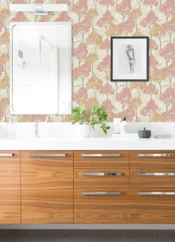 A-Street Prints Hannah Lykke Textured Tree Wallpaper - Coral