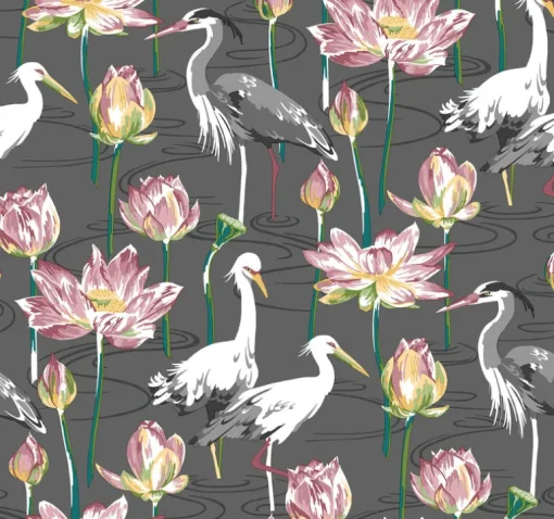 A-Street Prints Happy Barton Heron Wallpaper - Grey