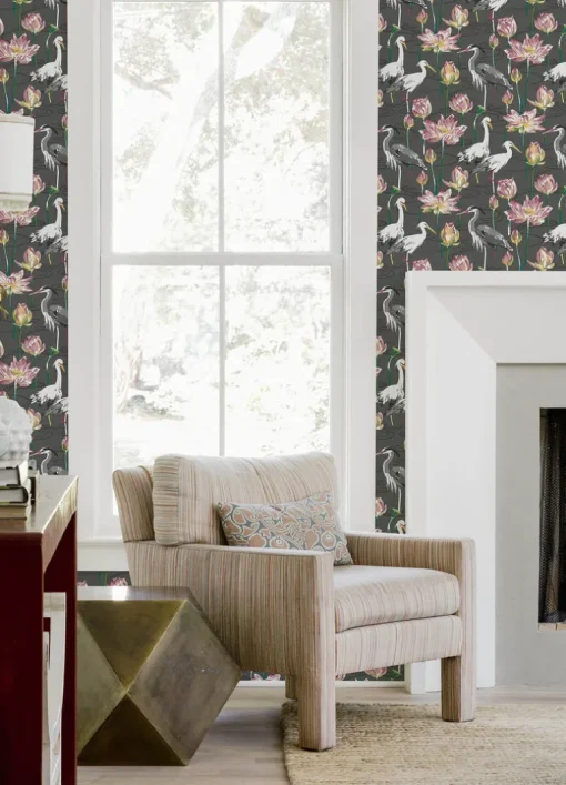 A-Street Prints Happy Barton Heron Wallpaper - Grey