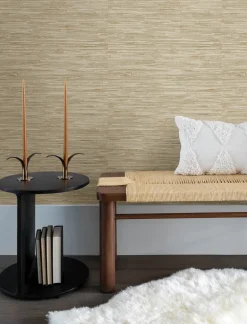 A-Street Prints Harmony Exhale Faux Grasscloth Wallpaper - Light Brown