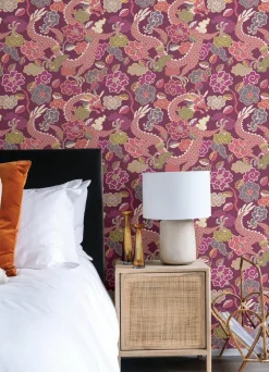 A-Street Prints Middleton Yanci Wallpaper - Plum