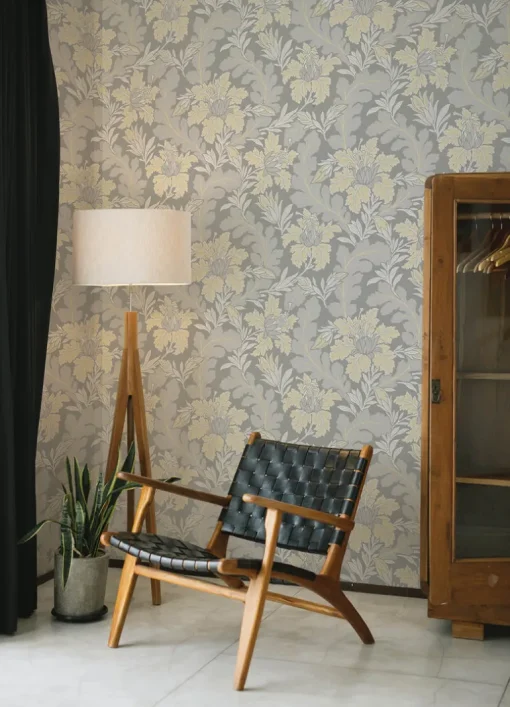 A-Street Prints Revival Butterfield Floral Wallpaper - Light Grey