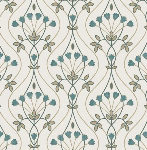 A-Street Prints Revival Dard Tulip Ogee Wallpaper - Teal