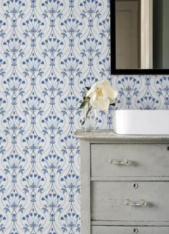 A-Street Prints Revival Dard Tulip Ogee Wallpaper - Blue