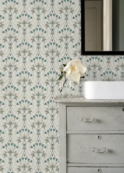 A-Street Prints Revival Dard Tulip Ogee Wallpaper - Teal