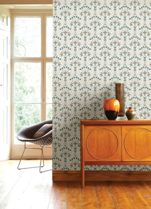 A-Street Prints Revival Dard Tulip Ogee Wallpaper - Teal
