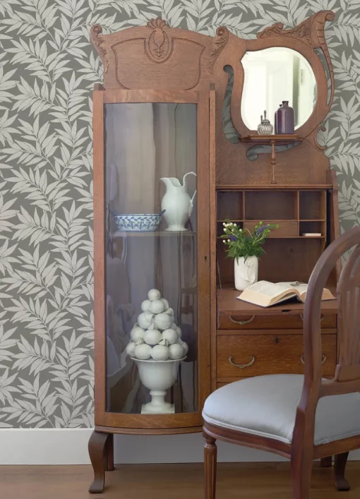 A-Street Prints Revival Morris Leaf Wallpaper - Dark Grey
