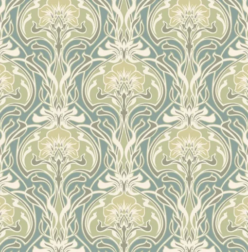 A-Street Prints Revival Mucha Ogee Wallpaper - Teal